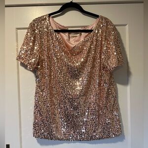 ANNA-KACI Rose Gold Sequin Short Sleeve Top